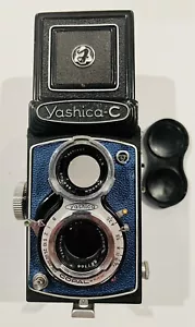 YASHICA-C 120 Corpo fotocamera reflex digitale pellicola fluorescente blu navy finta pelle personalizzato - Foto 1 di 4