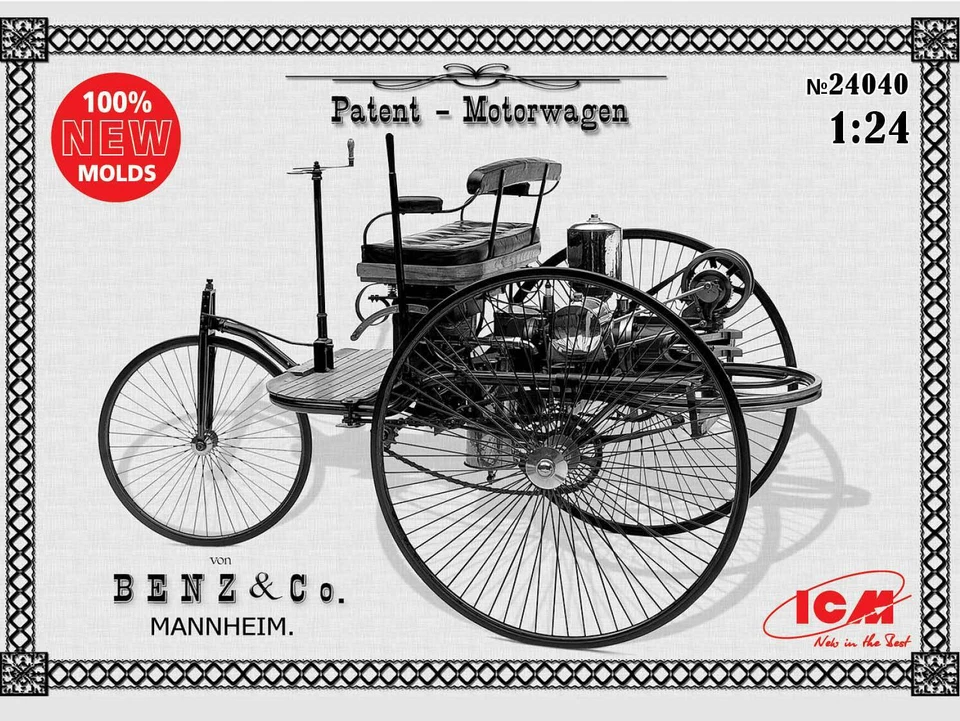 Benz Patent-Motorwagen 1886 (100% New Moldes) 1:24 Plástico Modelo Kit Icm - Imagen 1 de 1
