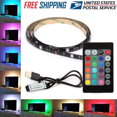 USB Powered RGB 5050 LED Light Strip Computer TV Backlight Remote Waterproof Kit - Image 1 of 4