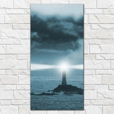 Glasbilder Wandbild Leuchtturm bei Nacht Seelandschaft Insel 50x100 - Bild 1 von 4