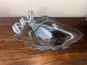Piatto consolle Art Glass Cornucopia centrotavola marrone blu bianco - Foto 1 di 5