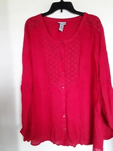 CATHERINES TOP-TUNIC LENGTH- LONG SLEEVE-SZ 4X RED LACE CROCHET TRIM  - Picture 1 of 6