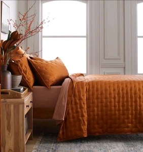 Quince Organic Bamboo Quilt Set Terracotta King Cal King Quilt 2 Shams (Shelf4) - Picture 1 of 11