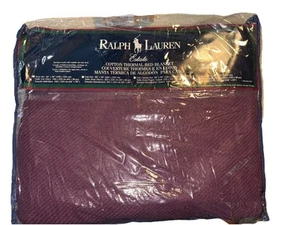 Ralph Lauren King Size 100% Cotton Estate Thermal Blanket Plum/burgundy 108 x 90 - Picture 1 of 5