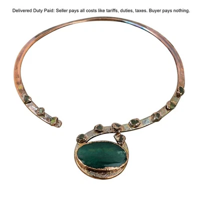 Natural Vasonite Green Tourmaline Rough Electroformed Choker Necklace Copper - Image 1 of 4