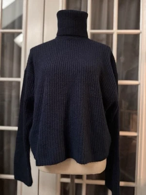 Suéter H&M Azul Marino Acanalado Cuello Alto Mezcla Lana Poliéster Reciclado S Nuevo con Etiquetas Foto 1 de 4