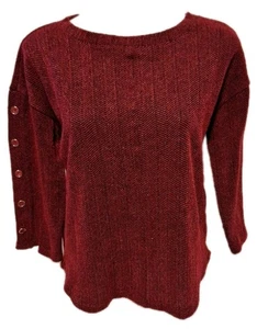 Liz Claiborne Heather Red 3/4 Sleeve Sweater Button Accent Women's Size Medium - Picture 1 of 20