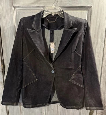 Nuevo Blazer Denim Casa Blanca Mercado Negro WHBM “The Editor” Chaqueta Lavado Oscuro 14 Foto 1 de 4