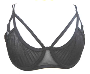 98 $ AUSGEZOGENER Träger BH schwarz Bügel transparent Netz OHNE PAD 38 D 38 D - Bild 1 von 3