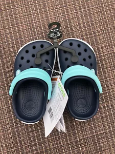 NWT Crocs Kids Unisex Sz 4-5 Crocband II (Toddler/Little Kid) Navy/White/Aqua - Picture 1 of 4