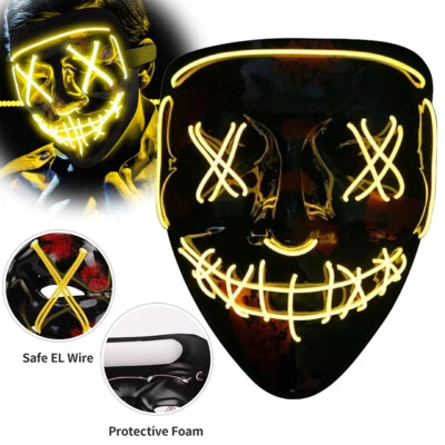 Halloween Mask LED Light Up Purge Mask Costume Halloween Masks Costume Yellow US - Image 1 of 4