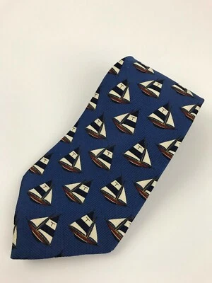 Tommy Hilfiger Marítimo Italiano Seda Hombres Corbata Veleros Azul Amarillo Hecho en EE. UU. Foto 1 de 4