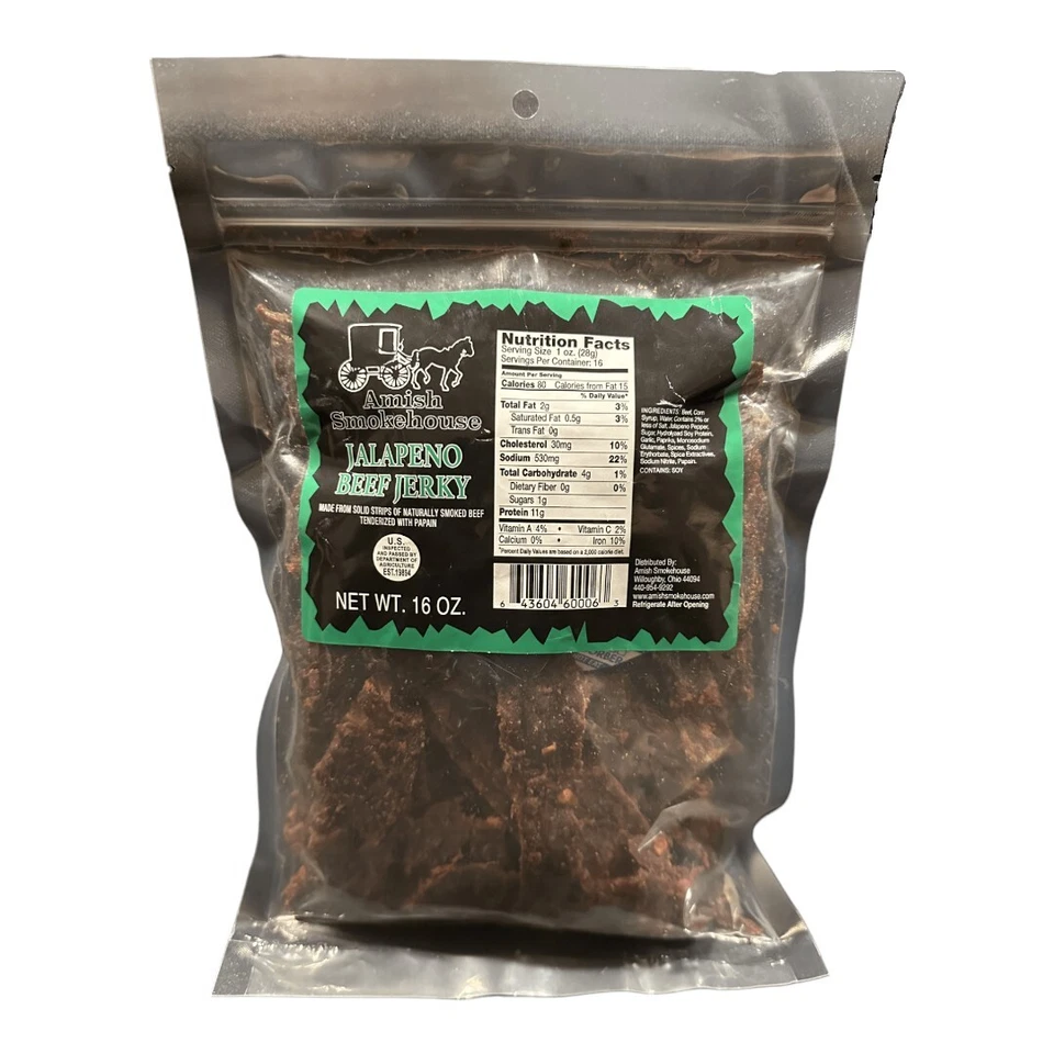 Amish Smokehouse Beef Jerky, 16oz Bulk Bag, Jalapeno