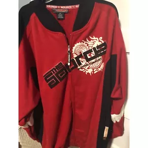 The Source Clothing Co. Jersey Strickjacke rot schwarz langärmelig Vintage Hip Hop - Bild 1 von 4