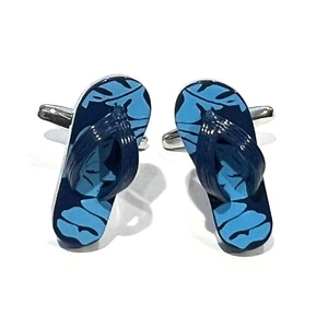 Blue Leave Flip Flops Cufflinks For Men Birthday Wedding Gift In Box - Picture 1 of 8