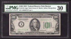 U.S.A.: Federal Reserve Note; Boston. $100. Replacement. A00029743*. 30 VF. - Picture 1 of 2