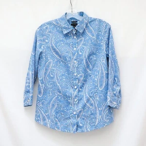 Talbots wrinkle resistant women's shirt blue paisley print 8 Medium cotton light - Picture 1 of 7