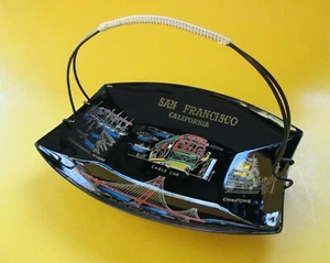 Vtg. SAN FRANCISCO  10" Black Lacquer SOUVENIR TRAY w/ Handle    MADE IN JAPAN - Picture 1 of 6