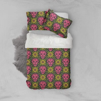 3D Skull Flower Pattern Quilt Cover Set Bedding Sets Pillowcases Queen 7 — 第 1/4 张图片