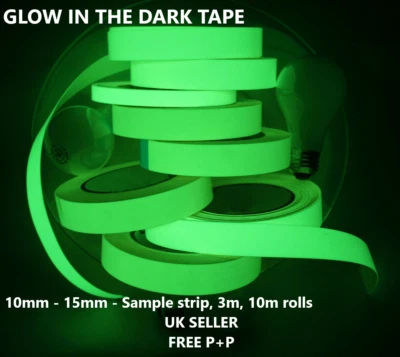 Glow In The Dark Sticky Tape Self Adhesive Luminous Safety Film Sticker Roll - Image 1 of 3
