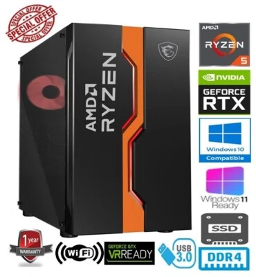 RYZEN GAMING PC - AMD RYZEN 5 5500 16GB RAM 240GB SSD NVIDIA GEFORCE RTX3050 8GB - Image 1 of 4