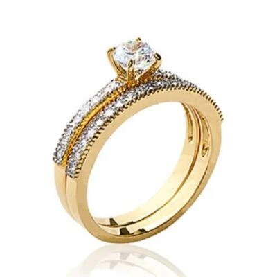 Bague Oz Solitaire Double Anneau Plaqué Or 750/1000 T 50-52-54-56-58-60 - Photo 1/4