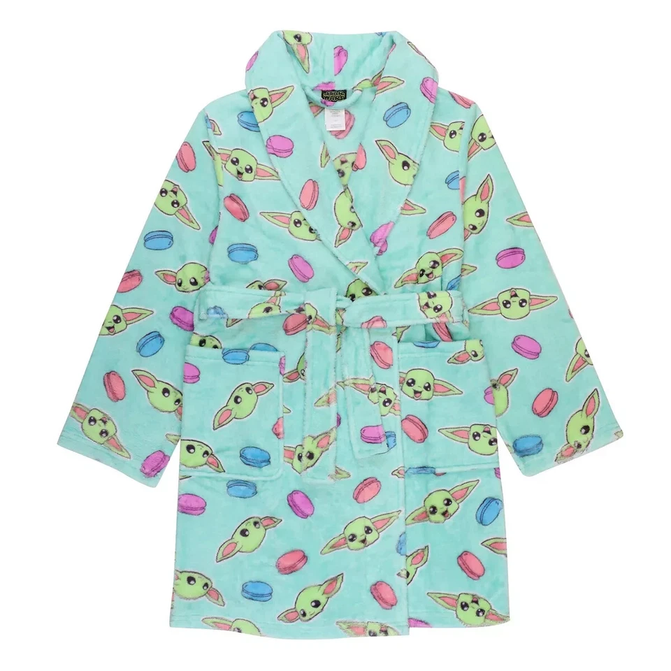 NEW Girls Star Wars Mandalorian Baby Yoda Plush Belted Robe sz 6 or 8 teal - Image 1 of 1
