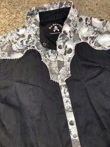 Camisa Rock Roll N Soul XXL negra con detalles de calavera abotonada a presión estrellas - Imagen 1 de 5