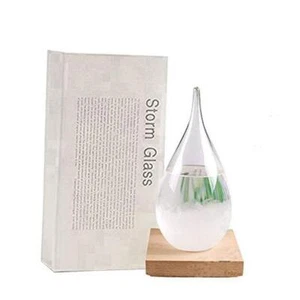 Storm Glass Weather Predictor, Barometer Bottle with Wood Base for Home Medium - Picture 1 of 8