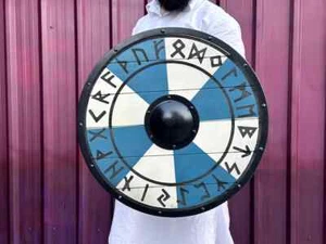 Handmade Viking Shield with Vegvisir Runes | Norse Wooden Shield for Wall Decor - Picture 1 of 11