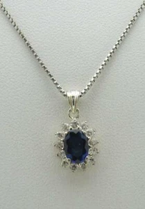 LOVELY ESTATE SAPPHIRE & CUBIC ZIRCONIA STERLING SILVER PENDANT NECKLACE, 19.5" - Picture 1 of 7