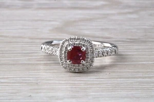 Cushion cut Top Grade Burmese Ruby and Diamond Double Halo set Ring - Picture 1 of 10