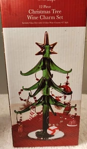 Willow Street Designs 12 Piece Christmas Tree Wine Charm Set in Color Dark Green - Picture 1 of 15