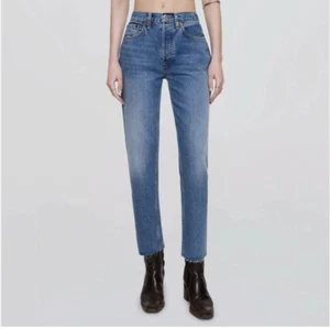 Re/Done Size 25 High-Rise 70s Stove Pipe Jeans Medium Vain Raw Hem Blue Denim - Picture 1 of 12