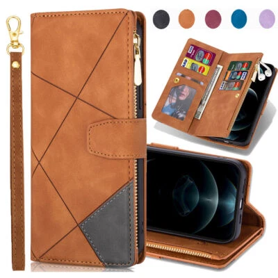 Funda de teléfono billetera con cremallera para iPhone 16 15 14 12 11 13 Pro Max XR 7 8 SE Foto 1 de 4