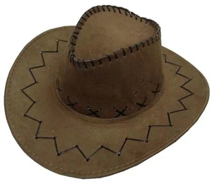 LT BRAUNE FARBE SCHWERER WEICHER COWBOYHUT AUS LEDERIMITAT Erwachsene Größe Herren Damen NEU - Bild 1 von 1