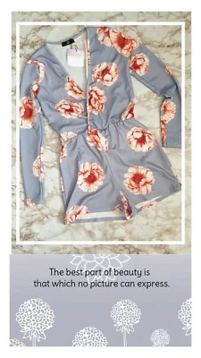 Missguided crepe long sleeve wrap front floral playsuit size UK 6 - image 1 of 4