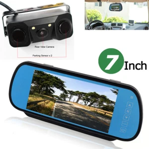 7" LCD Car Rear View In-mirror Monitor+ 3in1 Radar Parking Sensor Backup Camera - Picture 1 of 12