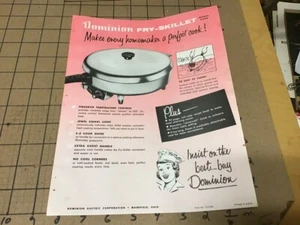 original Vintage 1950's Ad Sheet/s: DOMINION FRY-SKILLET double sided ad page - Picture 1 of 2