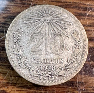 1928 Mexico 20 Centavos Nice Original Choice VF KM-438 CHRC - Picture 1 of 2