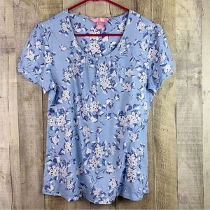 Nautica Nachtwäsche Größe Medium Kurzarm Rundhalsausschnitt blau Blumen Schlaf Top/Shirt - Bild 1 von 7