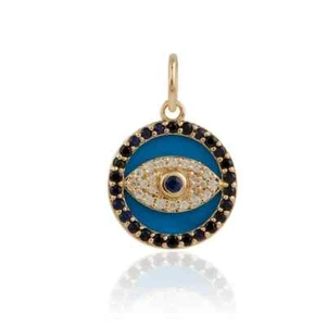 925 Diamante Argento Ciondolo Naturale Zaffiro Blu Smalto Malocchio Ciondolo - Foto 1 di 4
