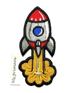 Embroidered Rocket Ship Space Iron/Sew On Clothes Patch UFO Badge 9x4.3 cm - Picture 1 of 2