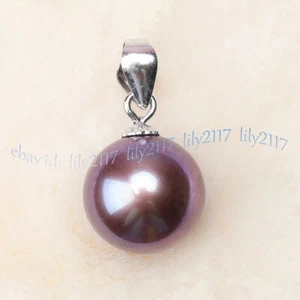 Genuine Pearl AAAA Perfect Round Natural South Sea Purple Pearl Pendant 14K Gold - Picture 1 of 8