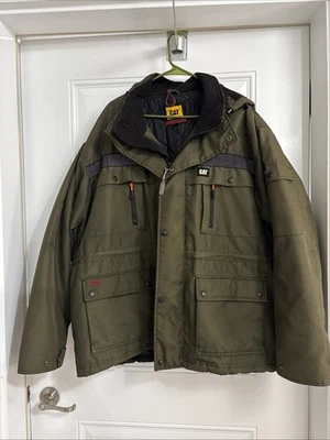Abrigo de Trabajo Hombre 2XL CAT Forrado Chaqueta con Capucha Forro Acolchado Cremallera Completa Oliva Foto 1 de 4