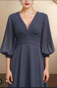 JJs House Dress Size 16. DarkNavy A Line Chiffon Pleated Sleeve. HL143 - Picture 1 of 4