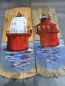 Set Of 2 VTG Lighthouse Paintings by Linda Amtmann & 1 Seagull - Picture 1 of 10