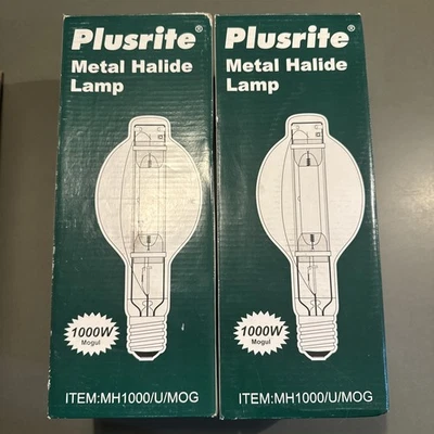 Two Pack of New Plusrite Clear Bulb Metal Halide 1000Watt MH1000/BT37/PS/HBU/4k  - Image 1 of 4