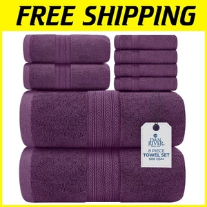 Juego de toallas de algodón de 8 piezas, altamente absorbentes, moradas - Imagen 1 de 10