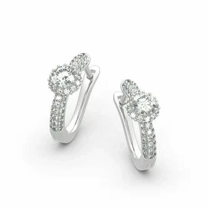 2Ct Round Cut Lab-Created Diamond Huggie Hoop Earrings In 14k White Gold Plated - Picture 1 of 6